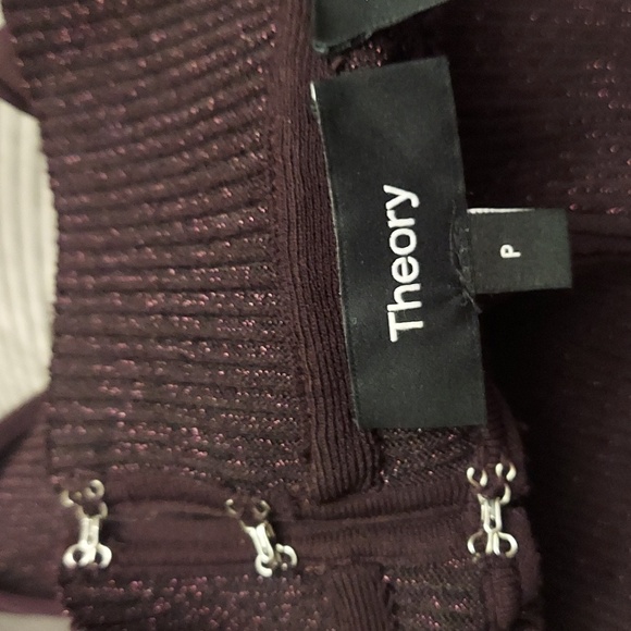 THEORY Cutout Metallic Ribbed Knit Fit-and-Flare Sleeveless Dress In Merlot - Picture 14 of 16